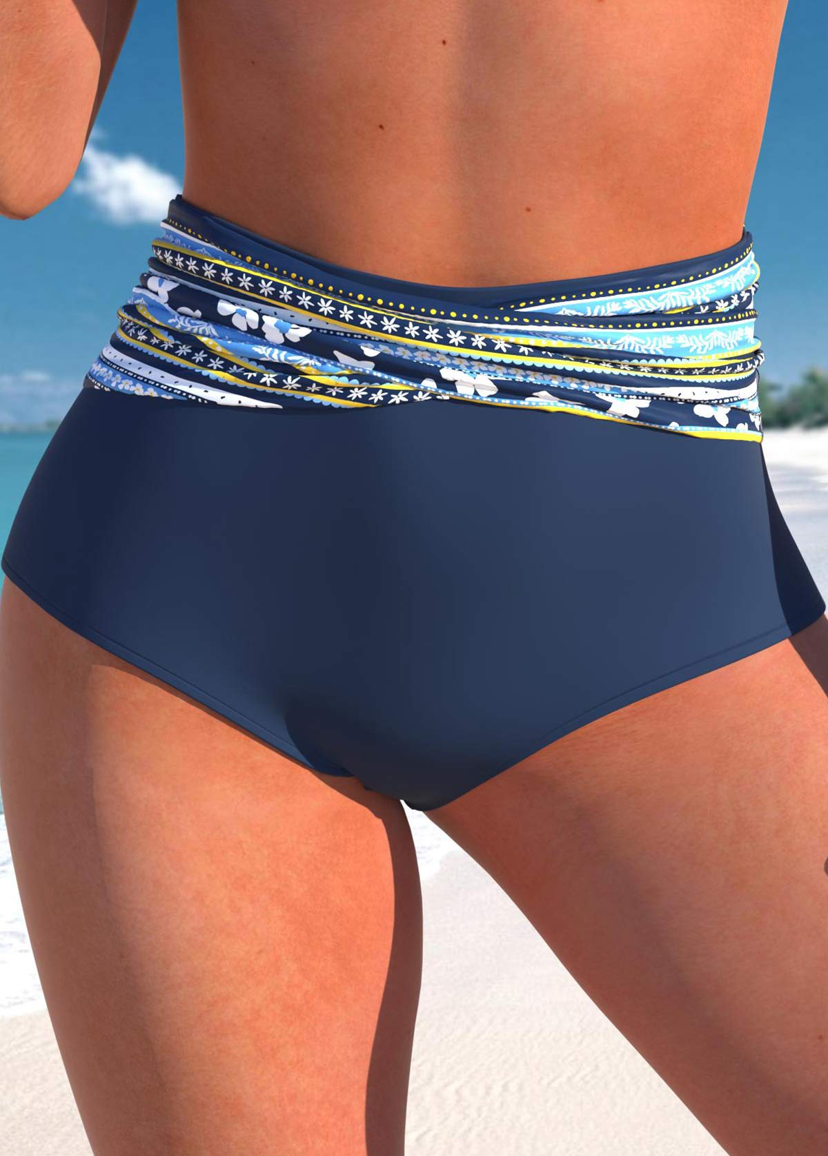 Navy swimwear,Floral swimwear,Striped swimwear,Dot swimwear,ROTITA Criss Cross Navy Floral Print Bikini Top