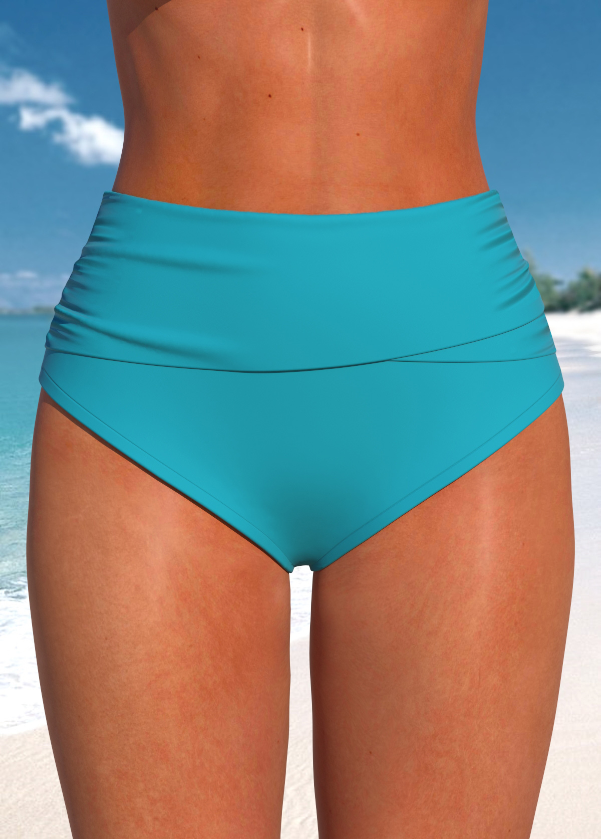 ROTITA Turquoise Stretch High Waisted Bikini Bottom
