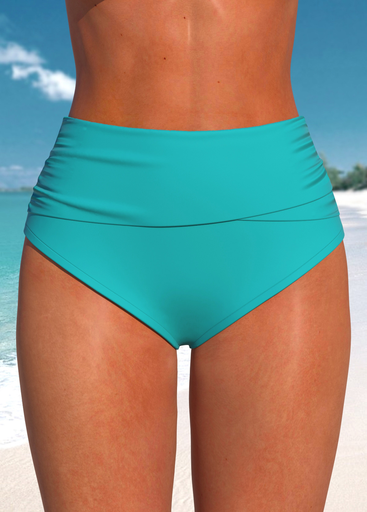 ROTITA Turquoise Stretch High Waisted Bikini Bottom