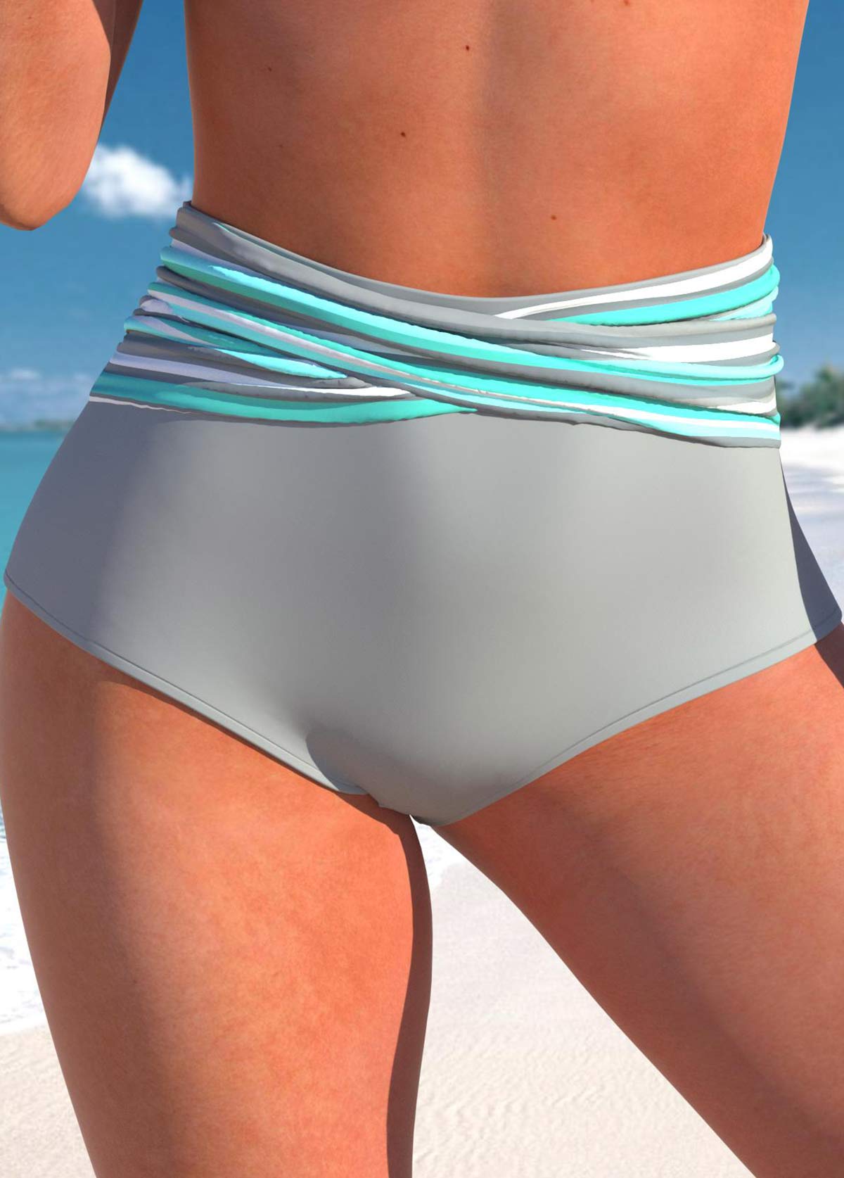 Light Grey swimwear,Light Blue swimwear,Striped swimwear,Geometric swimwear,ROTITA Criss Cross Light Grey Bikini Top