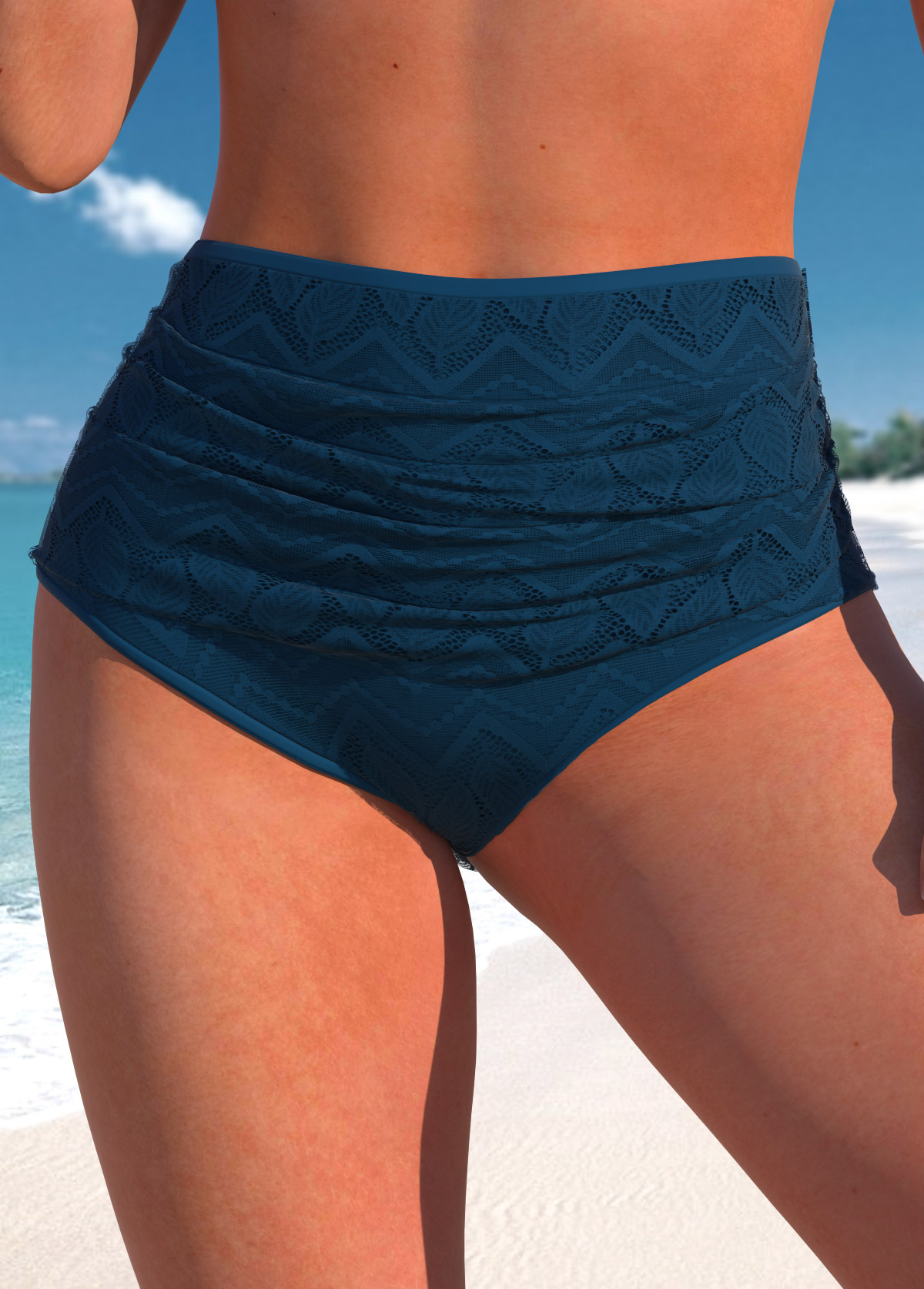 ROTITA Peacock Blue High Waisted Bikini Bottom