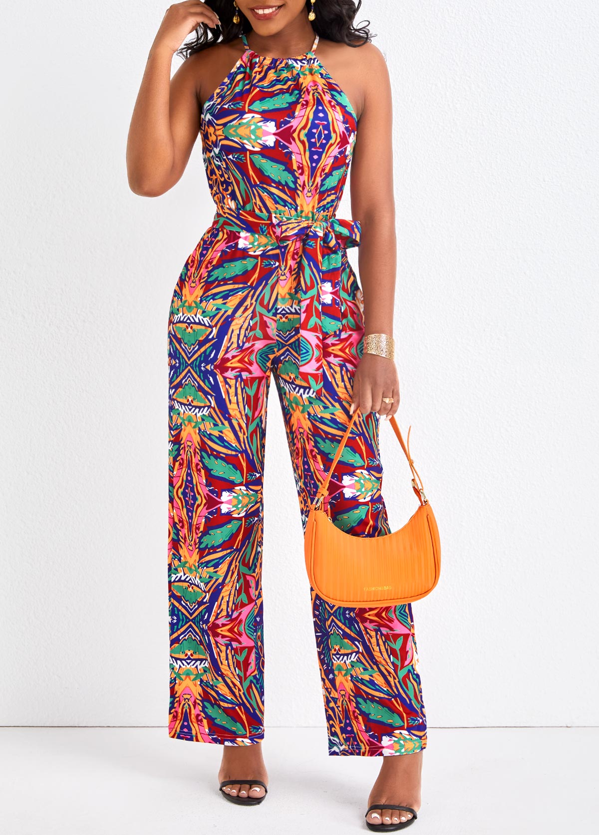Graffiti Print Multi Color Belted Long Jumpsuit