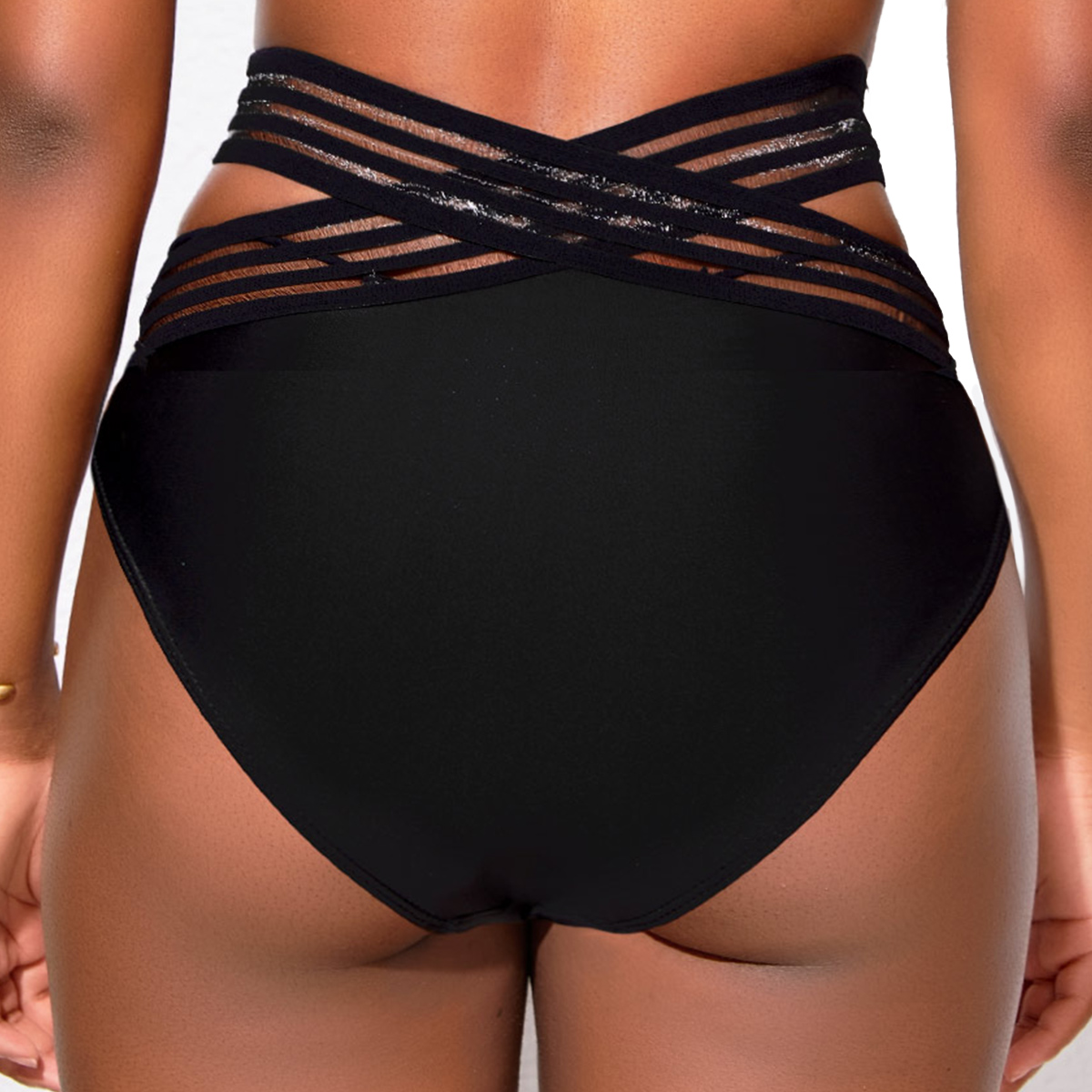 Black swimwear,Plain Color swimwear,ROTITA Asymmetry Mesh Stitching Black Bikini Top