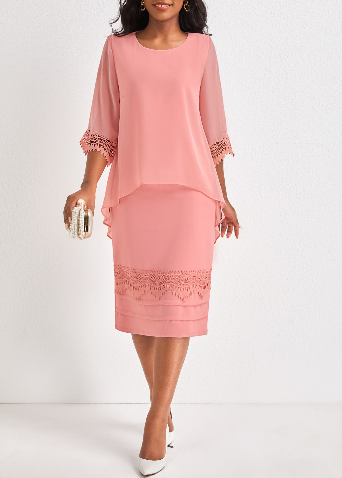 ROTITA Fake 2in1 Dusty Pink H Shape Dress