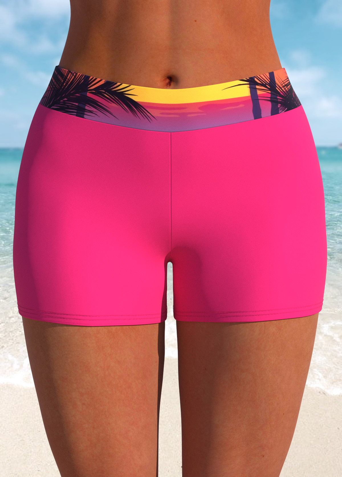 ROTITA Hot Pink Tropical Plants Print Swim Shorts