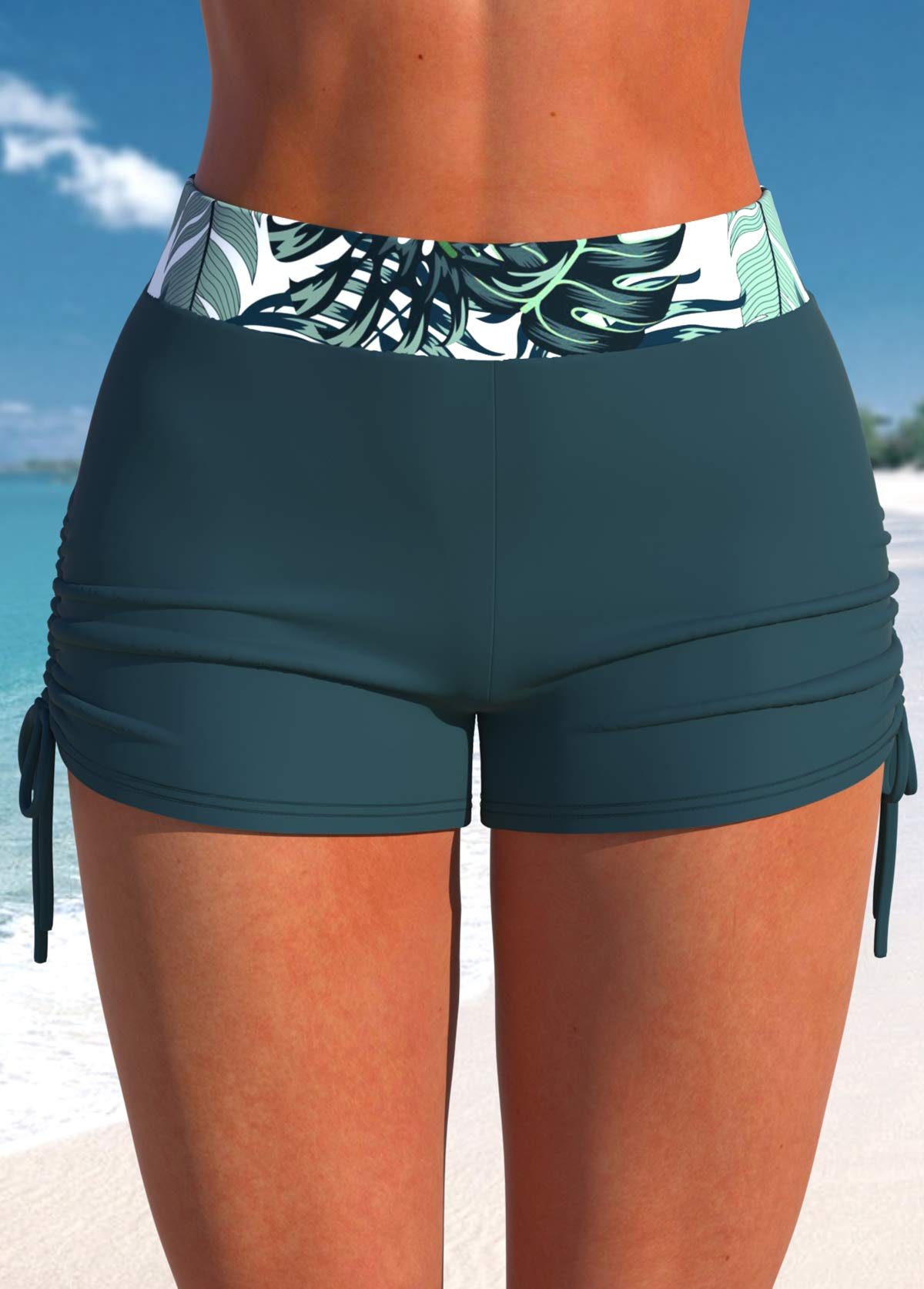 Peacock Blue swimwear,Plants swimwear,ROTITA Criss Cross Peacock Blue Tankini Top