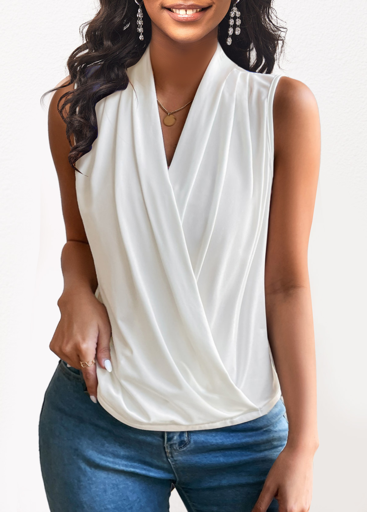 ROTITA Lightweight White V Neck Tank Top