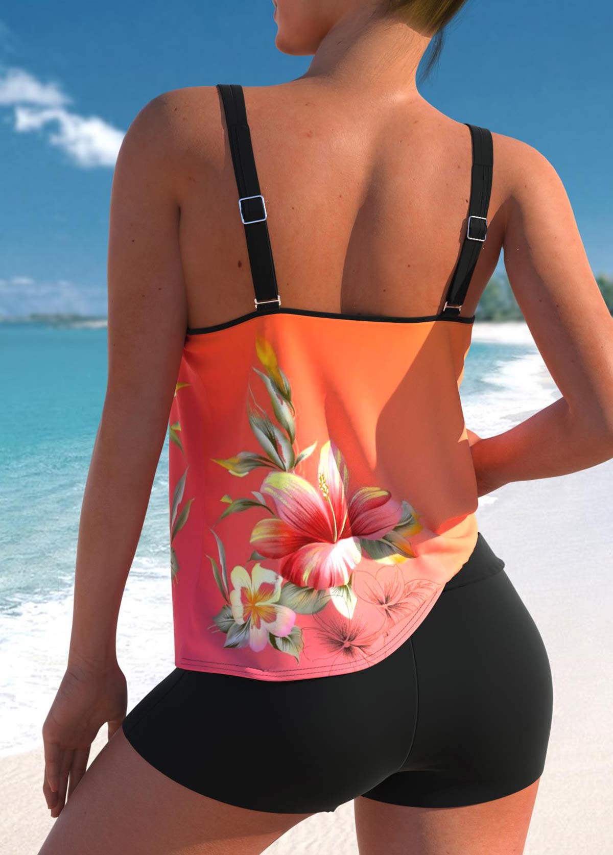 Multi Color swimwear,Floral swimwear,Ombre swimwear,ROTITA Multi Color Floral Print Tankini Top