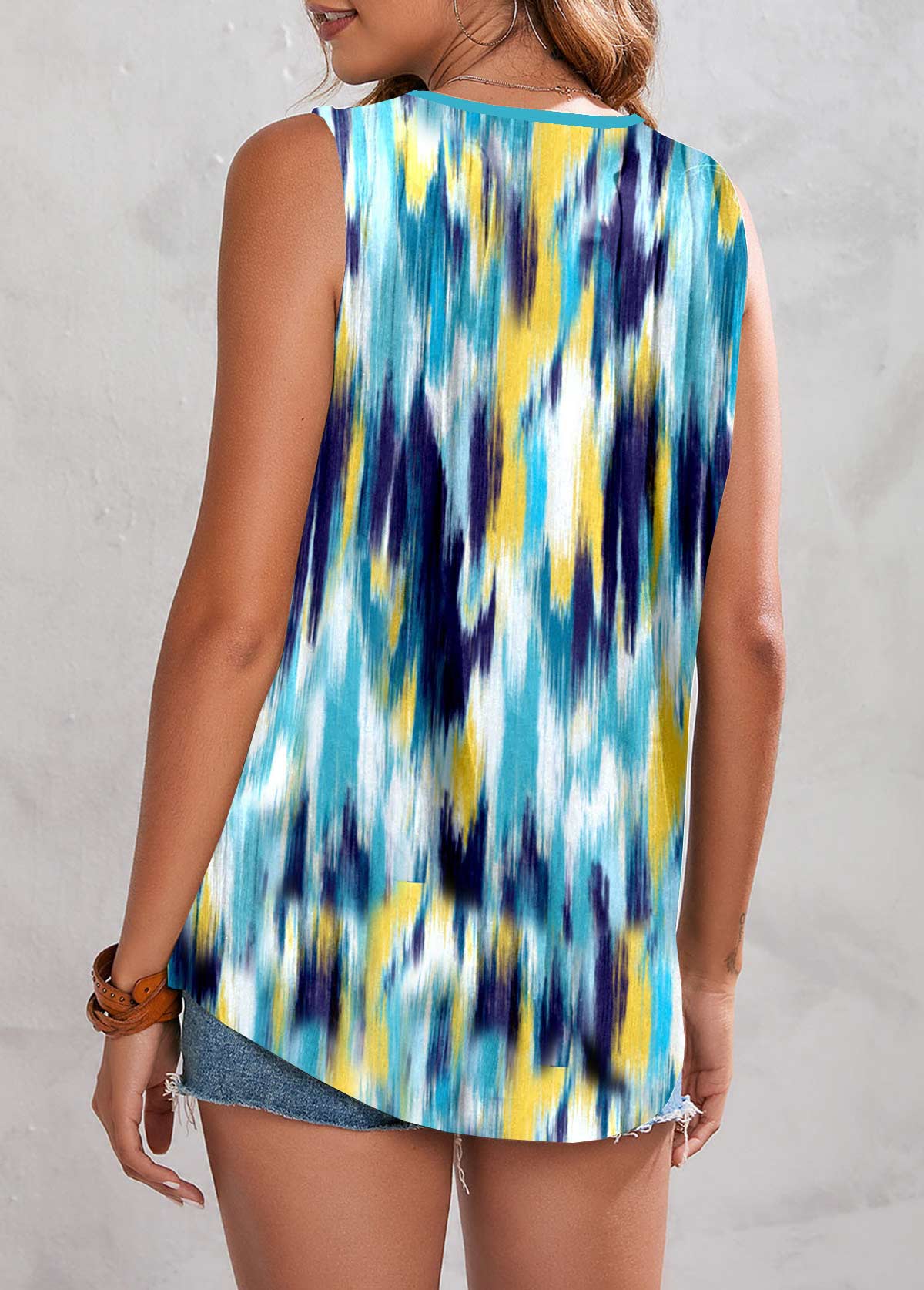 Multi Color tops,Dazzle Colorful tops,ROTITA Button Dazzle Colorful Print Multi Color Tank Top