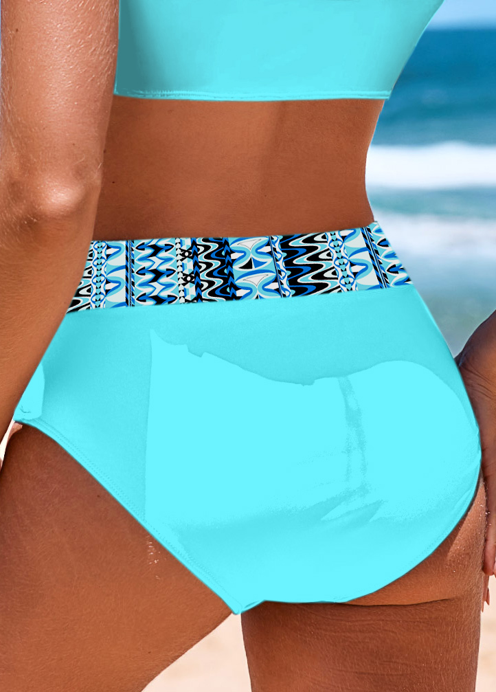 Cyan swimwear,Geometric swimwear,ROTITA Criss Cross Cyan Geometric Print Bikini Top
