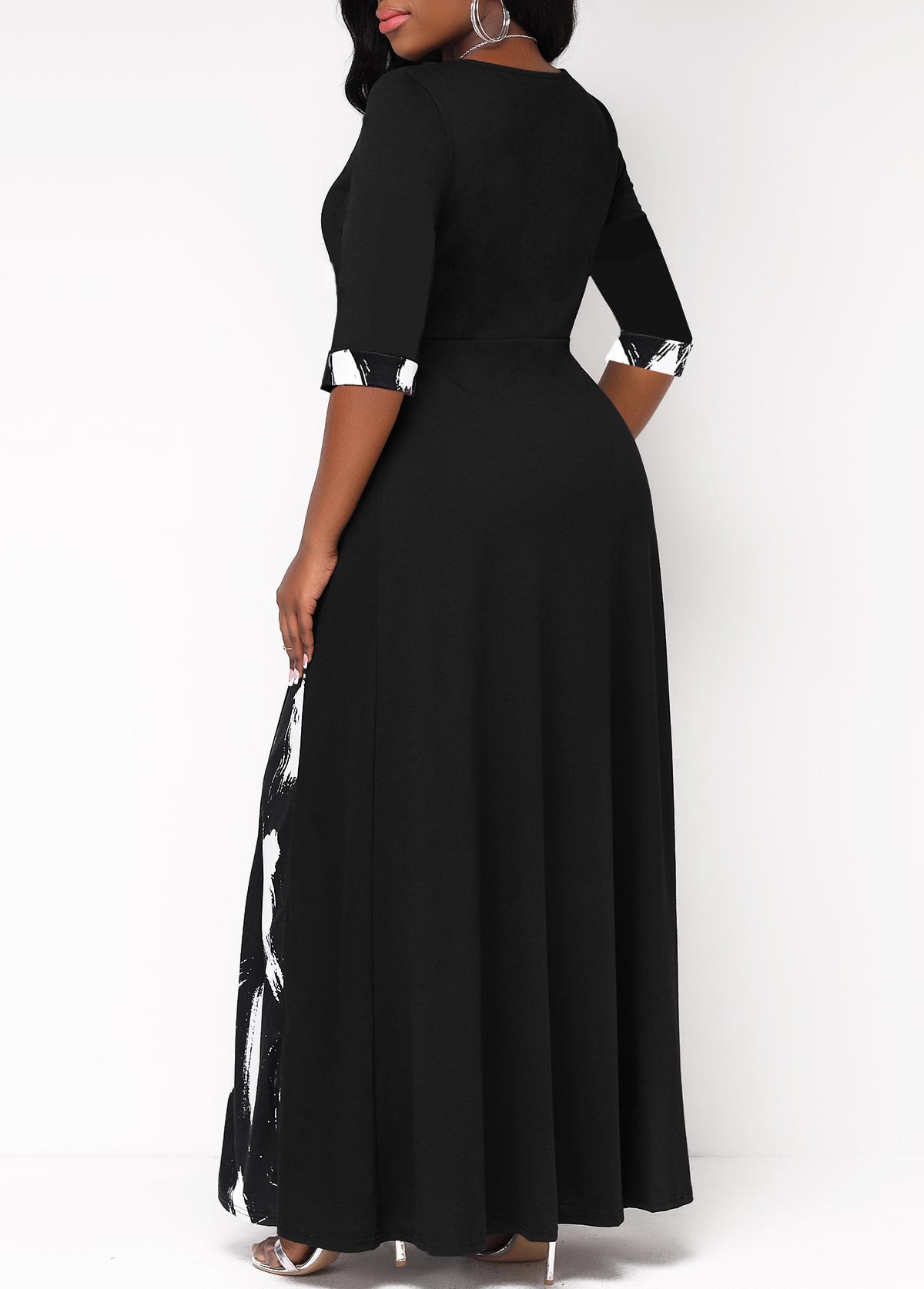 Black dresses,Graphic dresses,ROTITA Insert Graffiti Print Black Maxi Dress