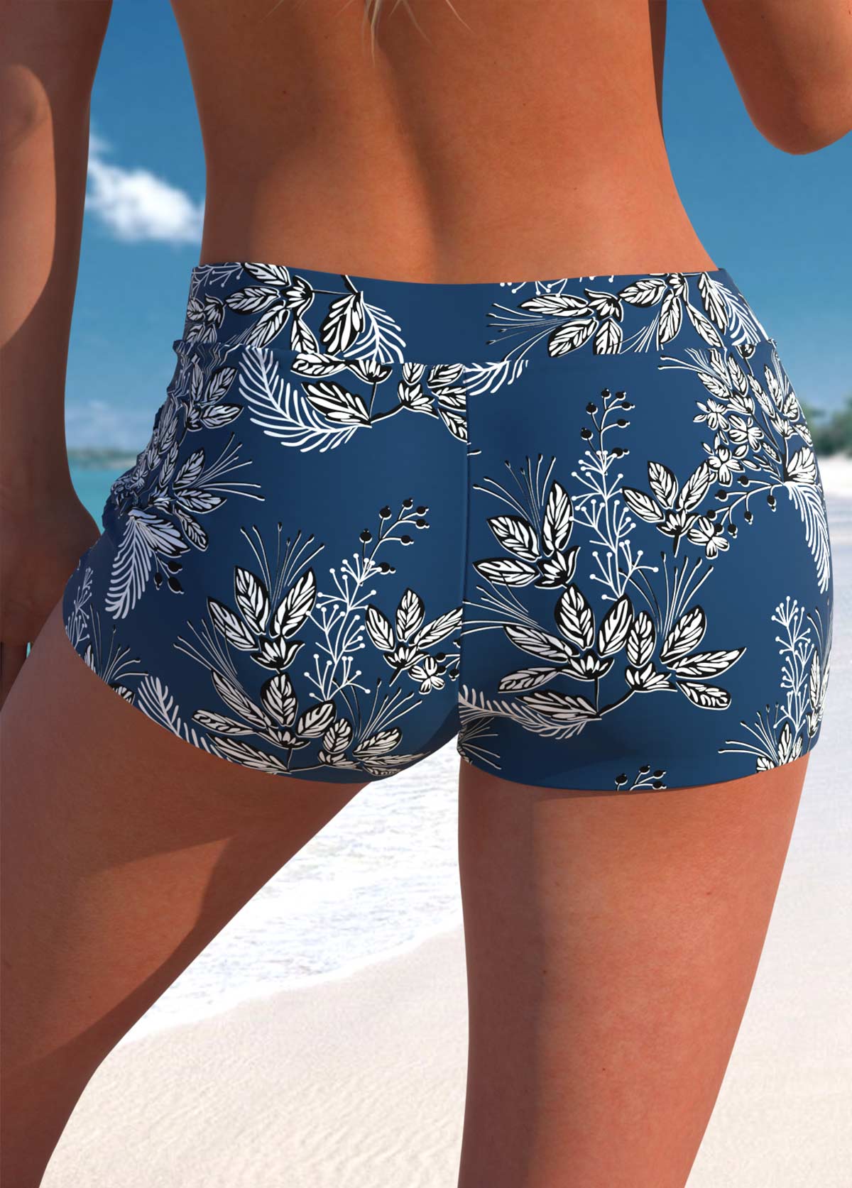 Peacock Blue swimwear,Plants swimwear,ROTITA Fake 2in1 Peacock Blue Leaf Print Tankini Top