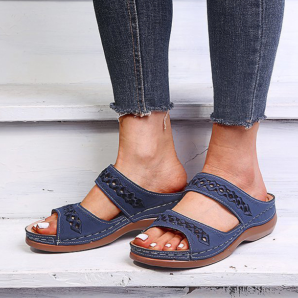 Navy accessories,Plain Color accessories,Navy Falt Open Toe Hollow Sliders