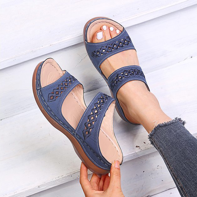 Navy accessories,Plain Color accessories,Navy Falt Open Toe Hollow Sliders