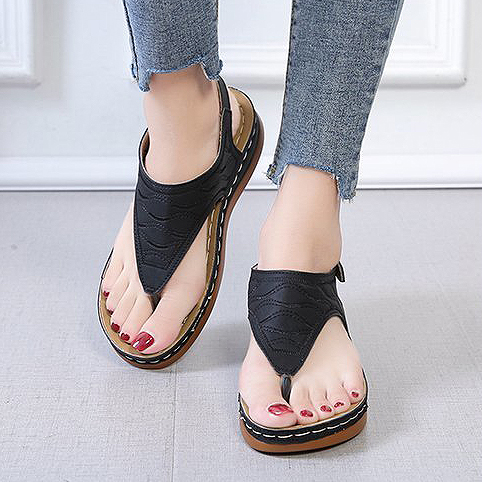 Black Low Heel Toe Post Flip Flops