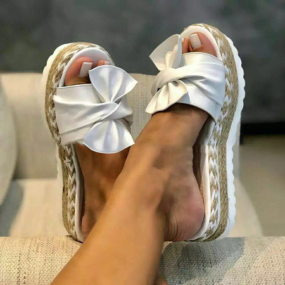 White Mid Heel Open Toe Sliders