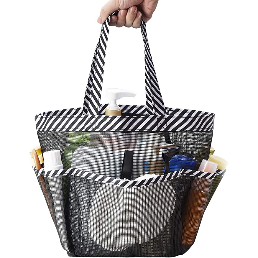 Striped Black Open Mesh Storage Bag