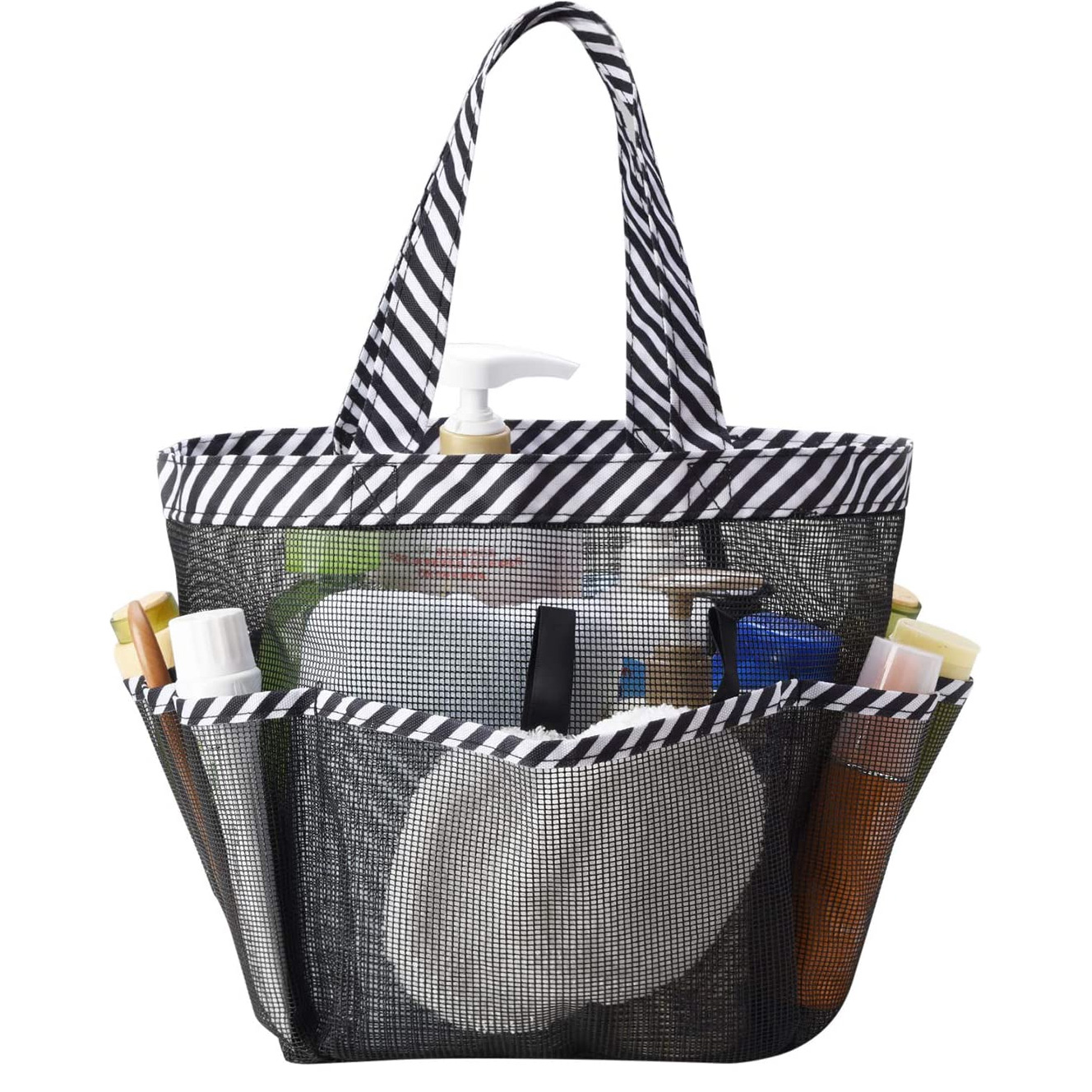 Black accessories,Striped accessories,Striped Black Open Mesh Storage Bag