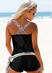 ROTITA Tribal Print Tie Side Black Tankini Set