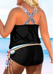 Black swimwear,Tribal swimwear,ROTITA Tribal Print Tie Side Black Tankini Set