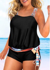 Black swimwear,Tribal swimwear,ROTITA Tribal Print Tie Side Black Tankini Set