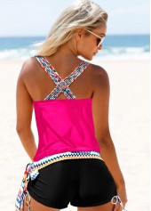 ROTITA Tribal Print Tie Side Rose Red Tankini Set