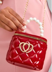 Wine Red Pearl Zip Chains Shoulder Bag