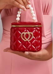 Wine Red accessories,Plain Color accessories,Wine Red Pearl Zip Chains Shoulder Bag