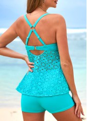 Rotita-Tankini-Oberteil aus Spitze mit Cut-Outs in Cyan-Kein Boden