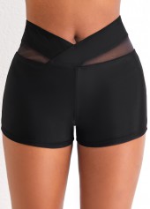 Black swimwear,Plain Color swimwear,ROTITA Black Mesh Mid Waisted Swim Shorts