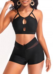 Black swimwear,Plain Color swimwear,ROTITA Black Mesh Mid Waisted Swim Shorts