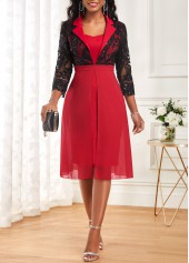 ROTITA Embroidery Wine Red Turn Down Collar Dress