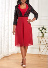 Wine Red dresses,Black dresses,Plain Color dresses,ROTITA Embroidery Wine Red Turn Down Collar Dress