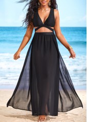 Black swimwear,Plain Color swimwear,ROTITA Cut Out Side Slit Black Cover Up