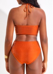 Brick Red swimwear,Plain Color swimwear,ROTITA Criss Cross Brick Red High Waisted Bikini Set