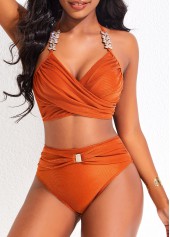 ROTITA Criss Cross Brick Red High Waisted Bikini Set