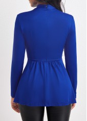 Royal Blue tops,Plain Color tops,ROTITA Ruched Royal Blue V Neck T Shirt