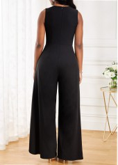 Black jumpsuits & rompers,Plain Color jumpsuits & rompers,ROTITA Split Black Long V Neck Sleeveless Jumpsuit