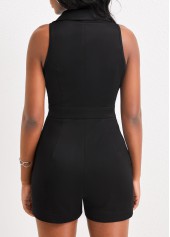 Black jumpsuits & rompers,Plain Color jumpsuits & rompers,ROTITA Pocket Black Lapel Button Up Sleeveless Romper
