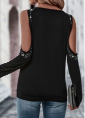 Black tops,Plain Color tops,Hot Drilling Black Round Neck T Shirt