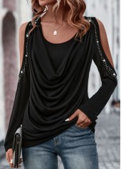 Hot Drilling Black Round Neck T Shirt