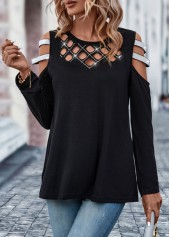 Black tops,Plain Color tops,Hot Drilling Black Round Neck T Shirt