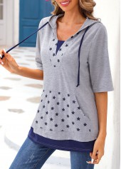 Light Grey Marl tops,Galaxy tops,ROTITA Star Print Light Grey Marl T Shirt