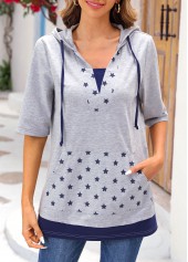 t-shirt gris clair chiné à imprimé étoiles rotita