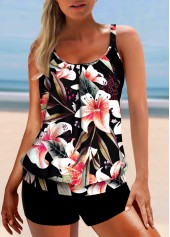 Multi Color swimwear,Floral swimwear,Plants swimwear,ROTITA Cutout Multi Color Wide Strap Floral Print Tankini Top
