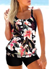 Multi Color swimwear,Floral swimwear,Plants swimwear,ROTITA Cutout Multi Color Wide Strap Floral Print Tankini Top