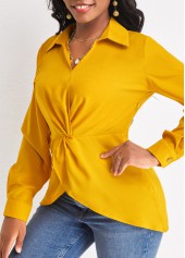 Twist Ginger Shirt Collar Long Sleeve Blouse