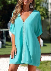 Cyan swimwear,Plain Color swimwear,ROTITA Lace Side Slit Cyan Cover Up