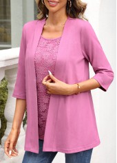 Purple tops,Plain Color tops,ROTITA Purple Square Neck 3/4 Sleeve Cardigan and Tank Top