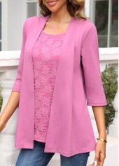 Purple tops,Plain Color tops,ROTITA Purple Square Neck 3/4 Sleeve Cardigan and Tank Top